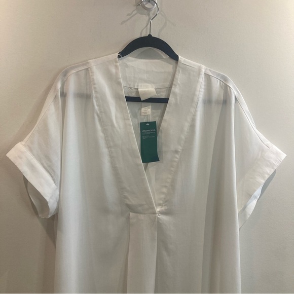 H&M Sz M 100% Lyocell V-Neck Front Pleat Short Sleeve Beach Cover Up Kaftan NEW - Picture 3 of 16